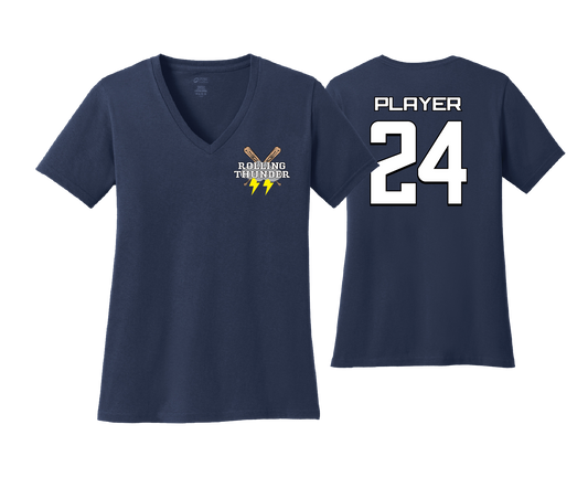 Rolling Thunder - DTF Womens Short Sleeve V-Neck Cotton Tee