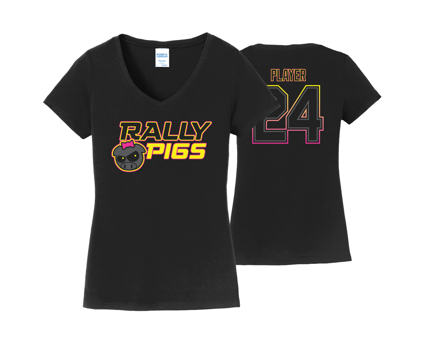 Rally Pigs - DTF | Women's Short Sleeve V-Neck Cotton Tee