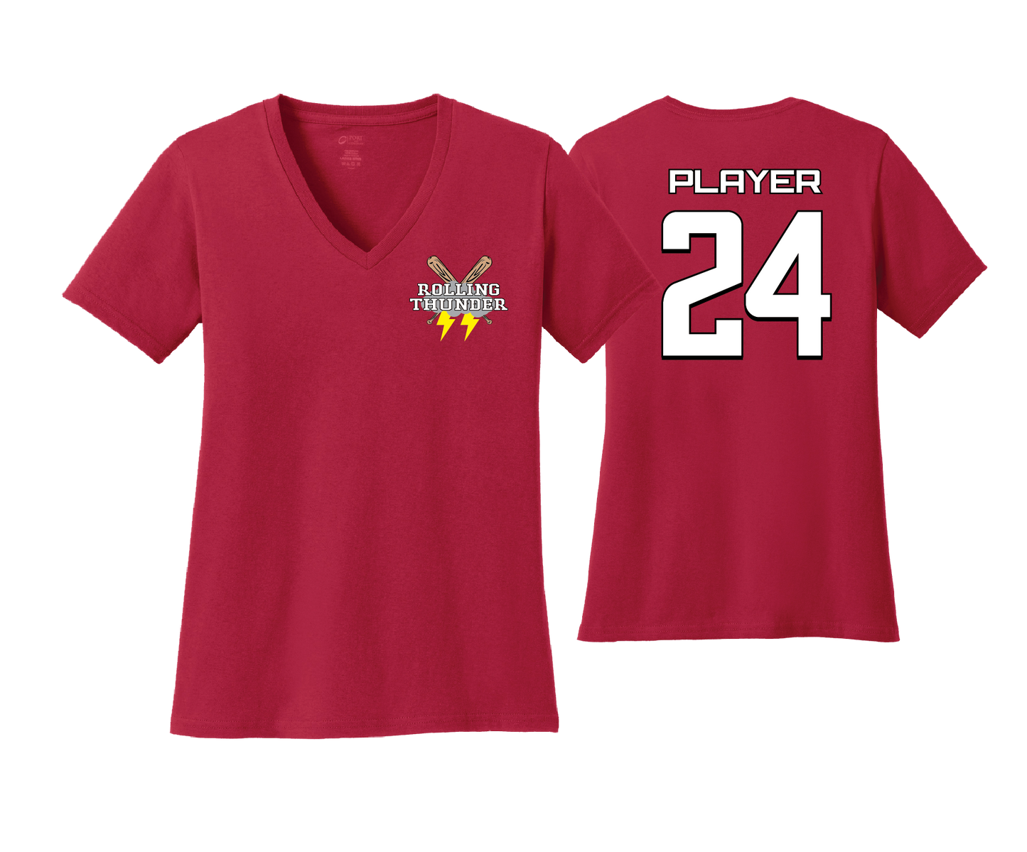 Rolling Thunder - DTF Womens Short Sleeve V-Neck Cotton Tee