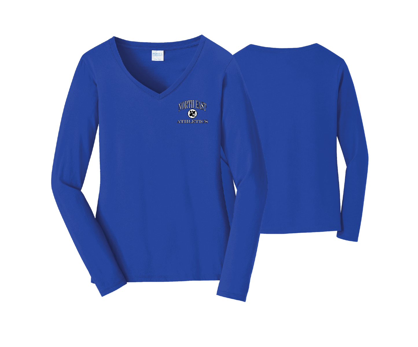 NE Athletics - DTF | Women's Long Sleeve Cotton V-Neck Tee