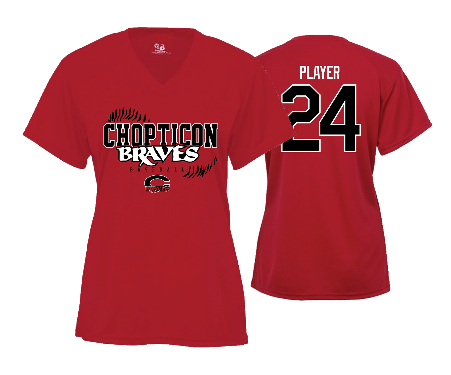 Chopticon Braves Baseball Women's V Neck Performance Tees