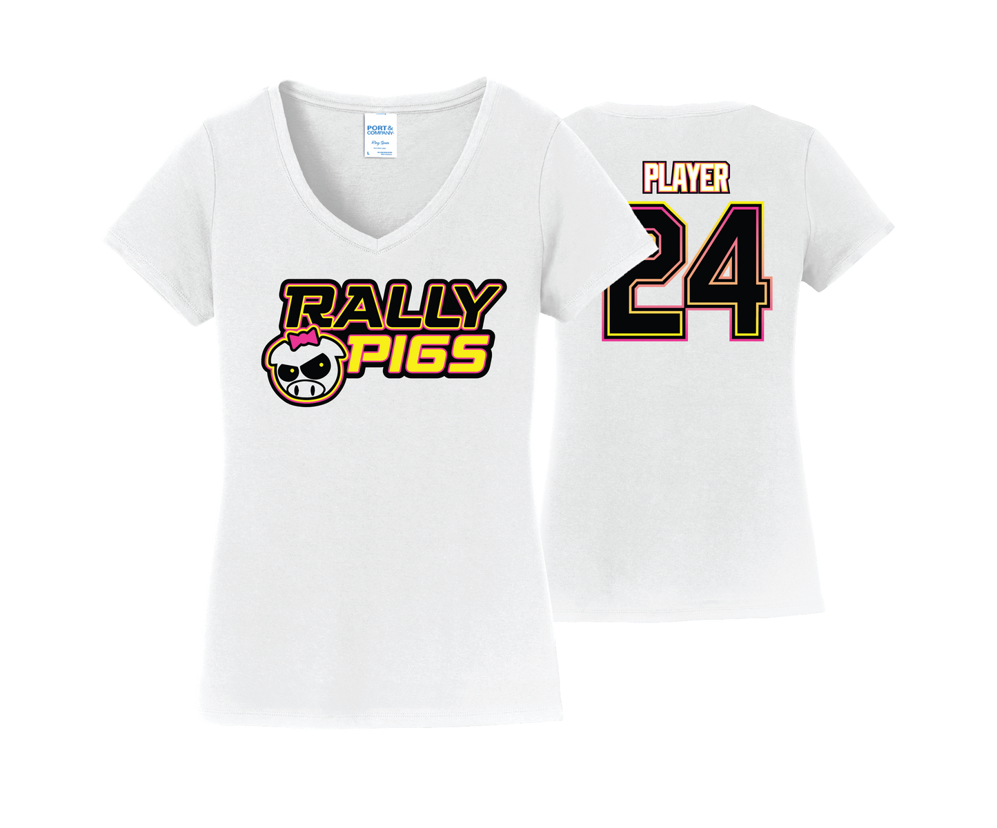 Rally Pigs - DTF | Women's Short Sleeve V-Neck Cotton Tee