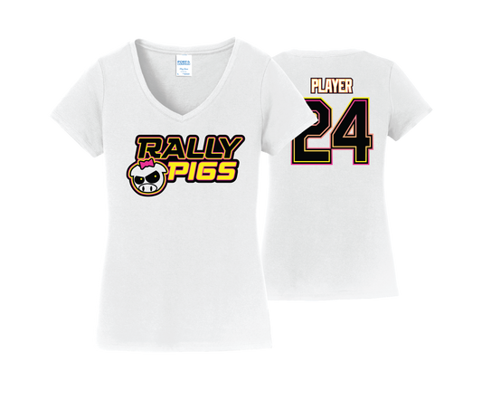 Rally Pigs - DTF | Women's Short Sleeve V-Neck Cotton Tee