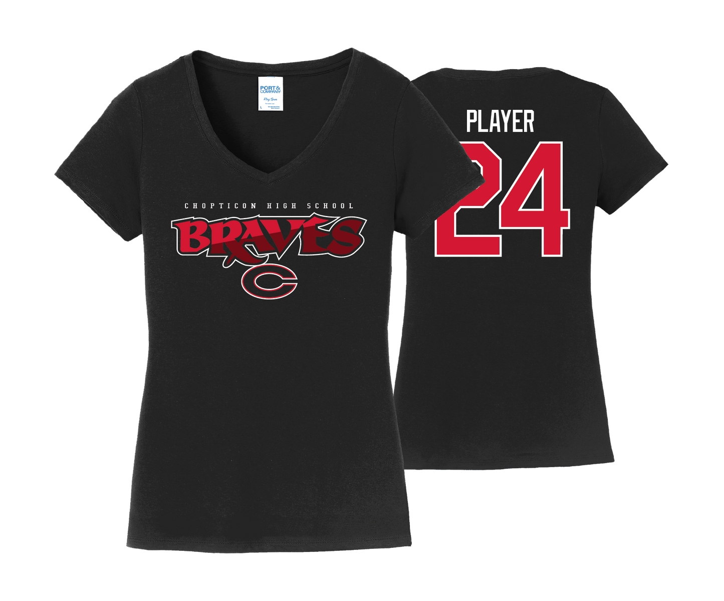 Chopticon Braves Softball - DTF | Women's Short Sleeve Cotton V-Neck Tee