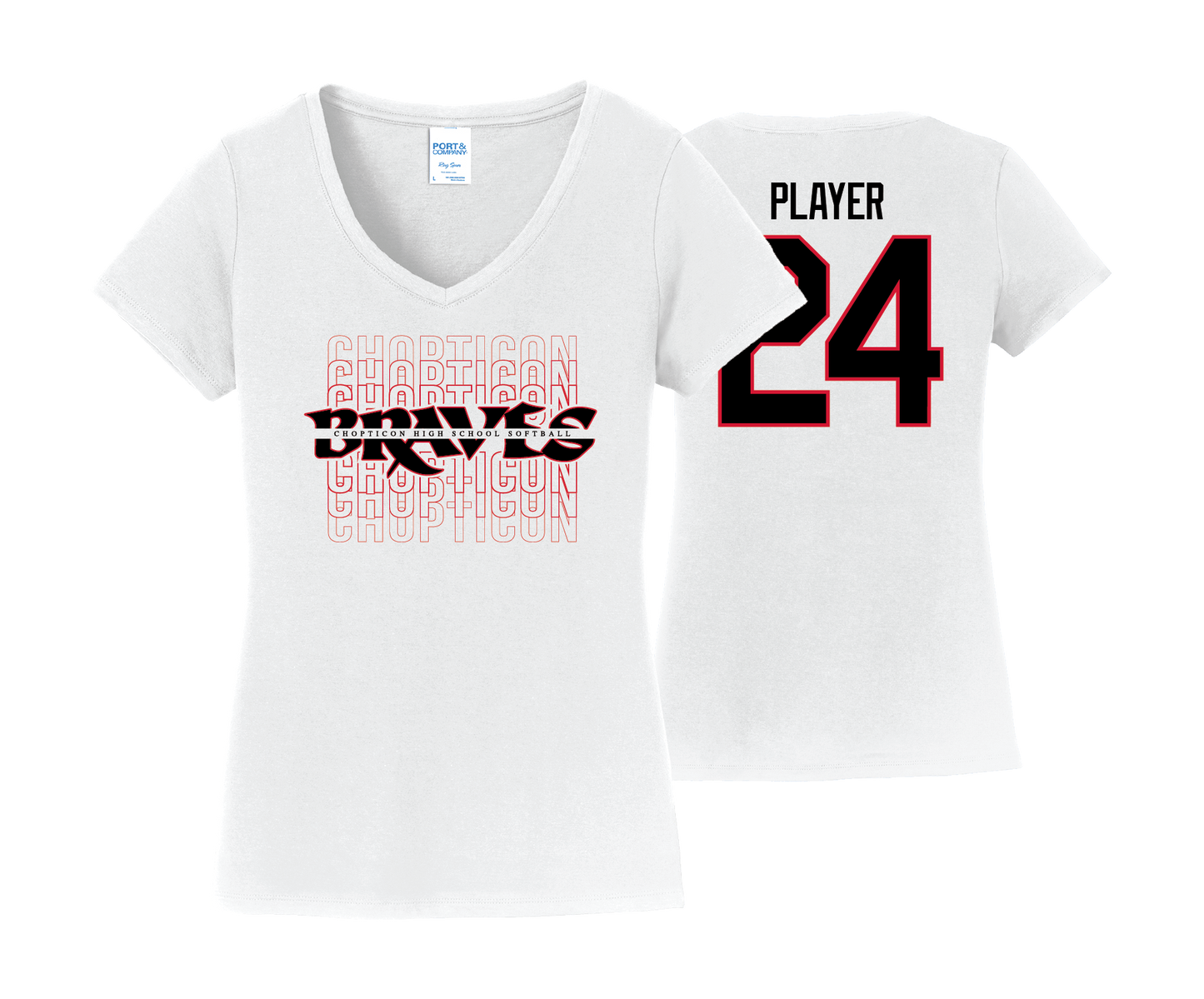 Chopticon Braves Softball - DTF | Women's Short Sleeve Cotton V-Neck Tee
