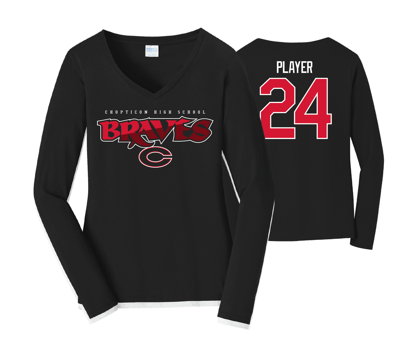 Chopticon Braves Softball - DTF | Women's Long Sleeve Cotton V-Neck Tee