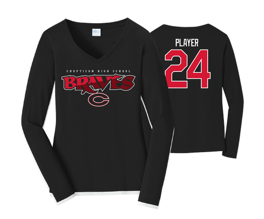 Chopticon Braves Softball - DTF | Women's Long Sleeve Cotton V-Neck Tee