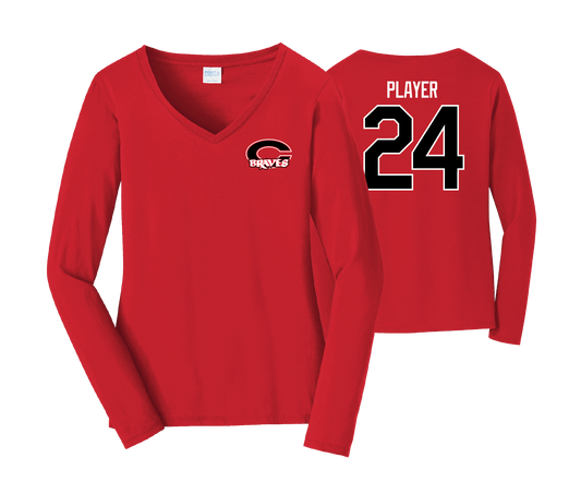 Chopticon Braves Softball - DTF | Women's Long Sleeve Cotton V-Neck Tee